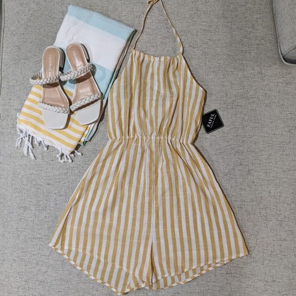 ZAFUL Striped Halter Wide Leg Romper - Picture 3 of 9